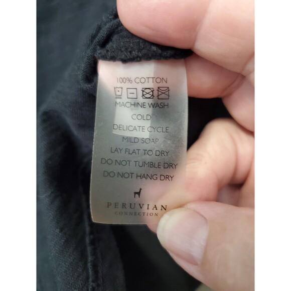 Peruvian Connection Black 100% Cotton Slub Knit Button-Up Shirt Size Large - Picture 5 of 5